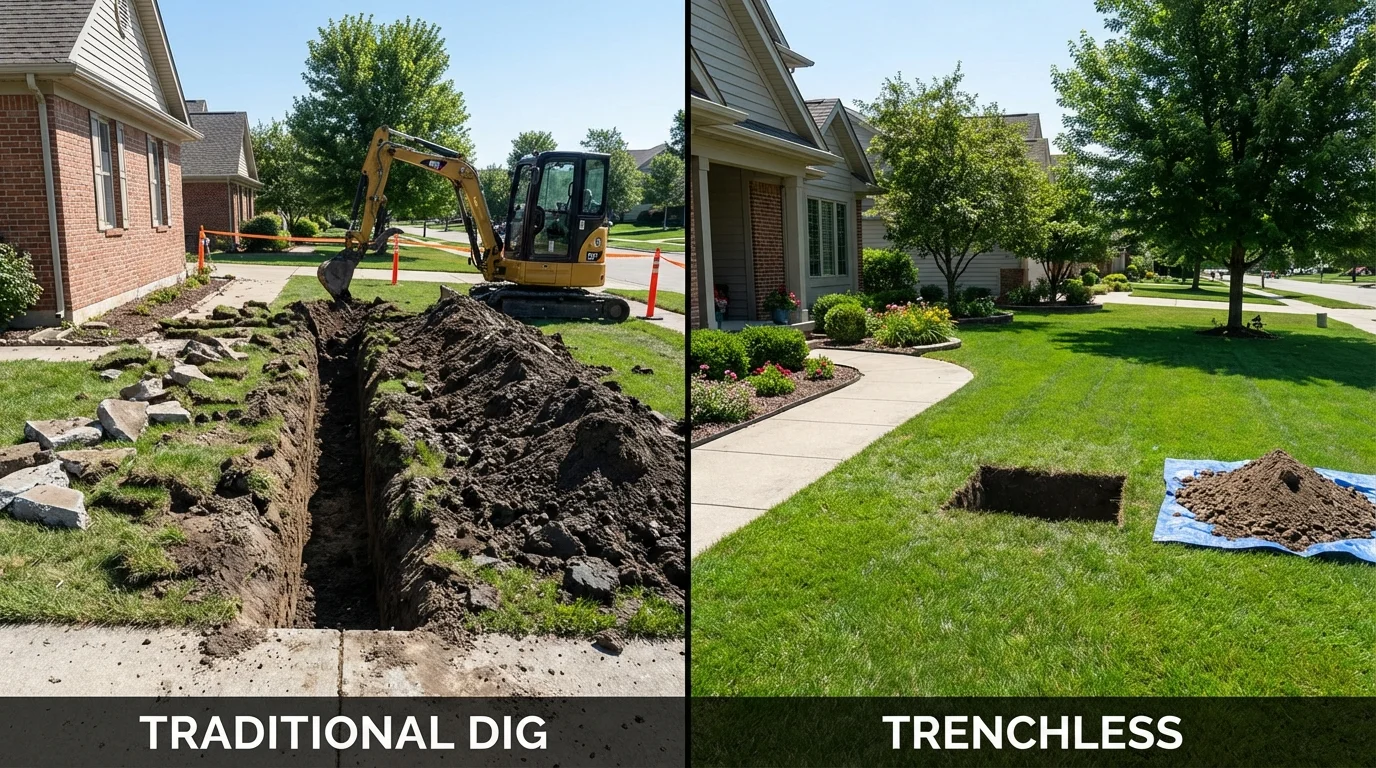 Trenchless sewer repair with minimal yard damage versus traditional excavation in Highlands, NJ